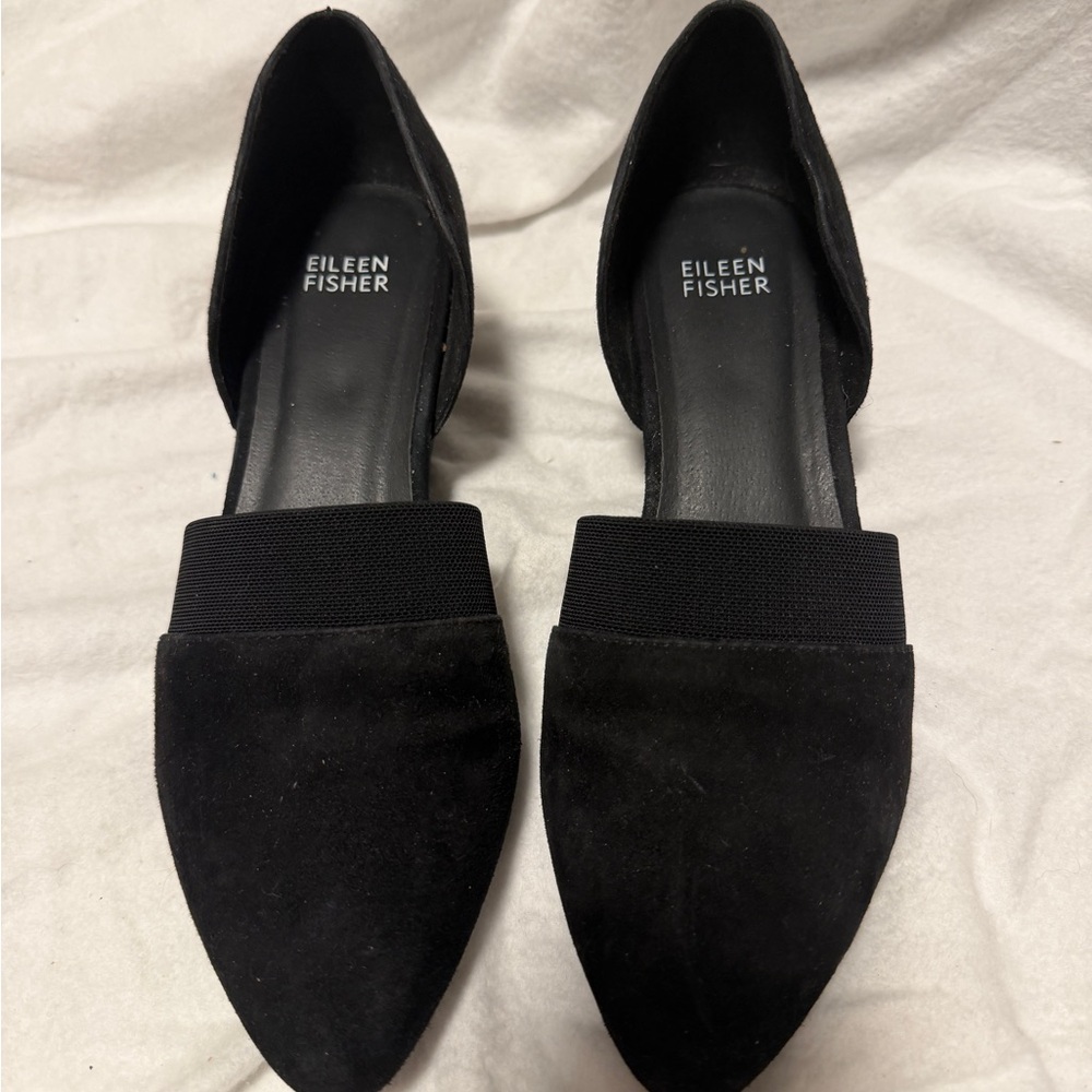 Eileen Fisher Women's Hilly Wedge d’Orsay Elegant Black Suede Pump 7